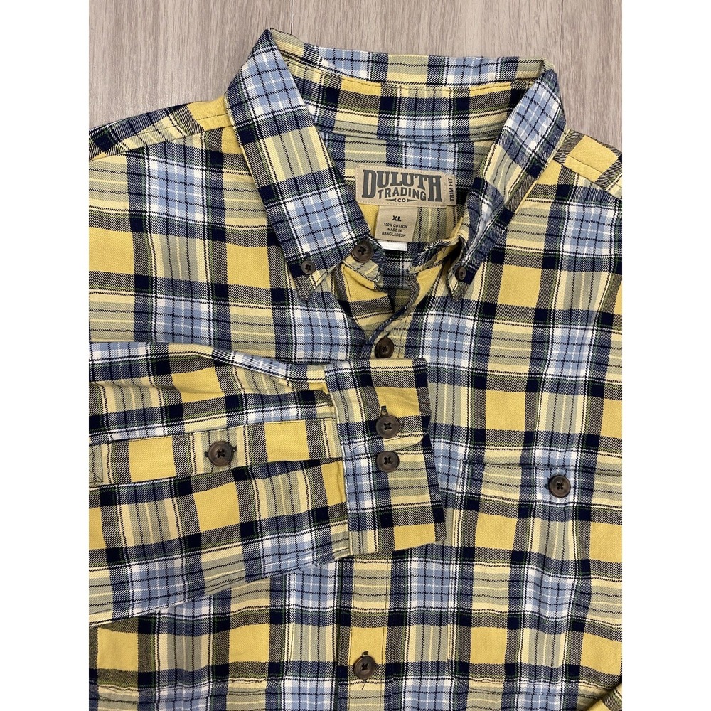 Duluth‎ Trading Co Flannel Shirt Mens XL Yellow Tartan Plaid Long Sleeve